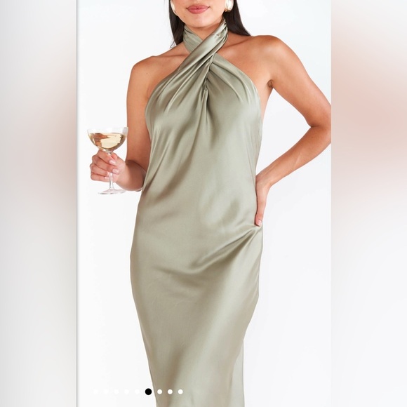 NWOT SHOW ME YOUR MUMU- Jasmine Halter Maxi Dress size L color: Moss Green - Picture 6 of 8